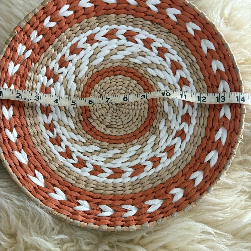 Handwoven Decorative Basket in Orange, White, and Tan